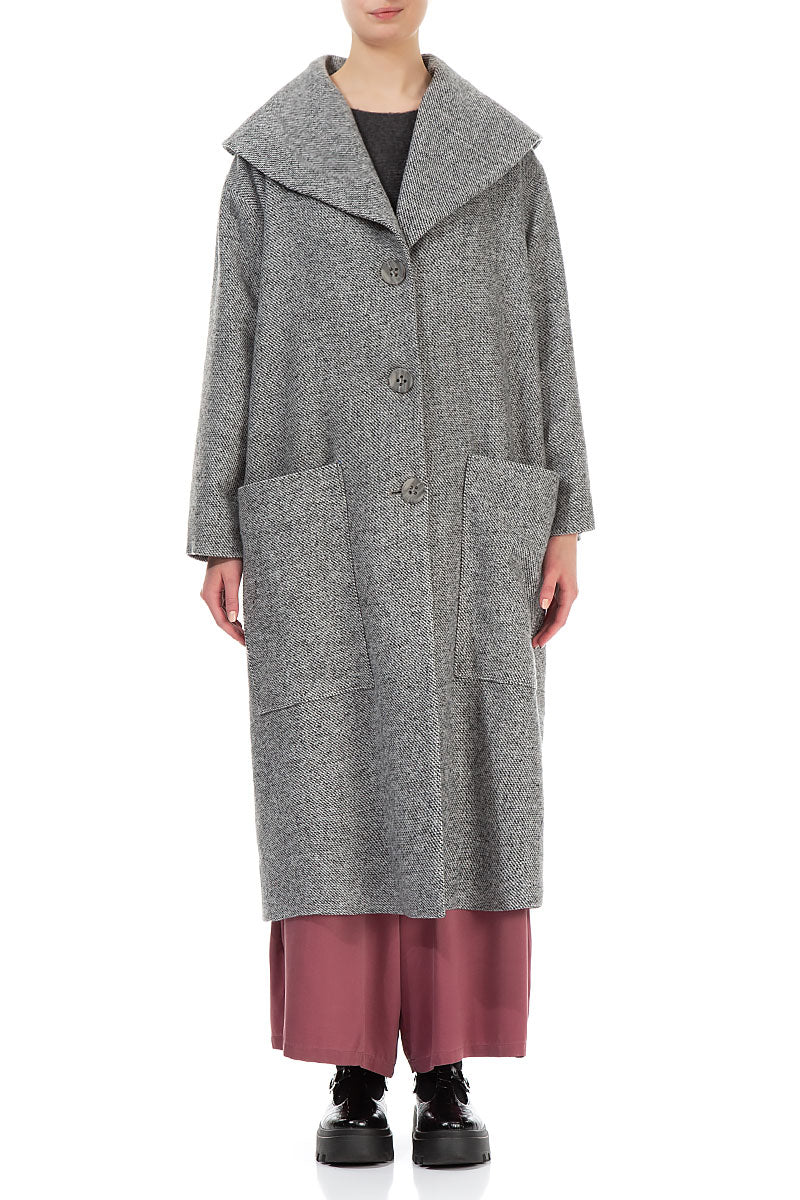 Large Collar Soft Grey Wool Coat 1