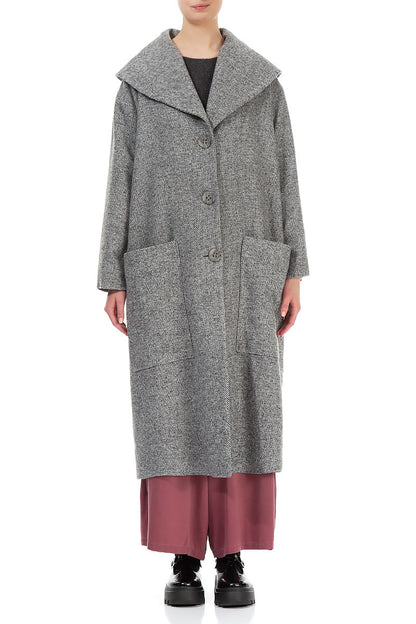 Large Collar Soft Grey Wool Coat 1