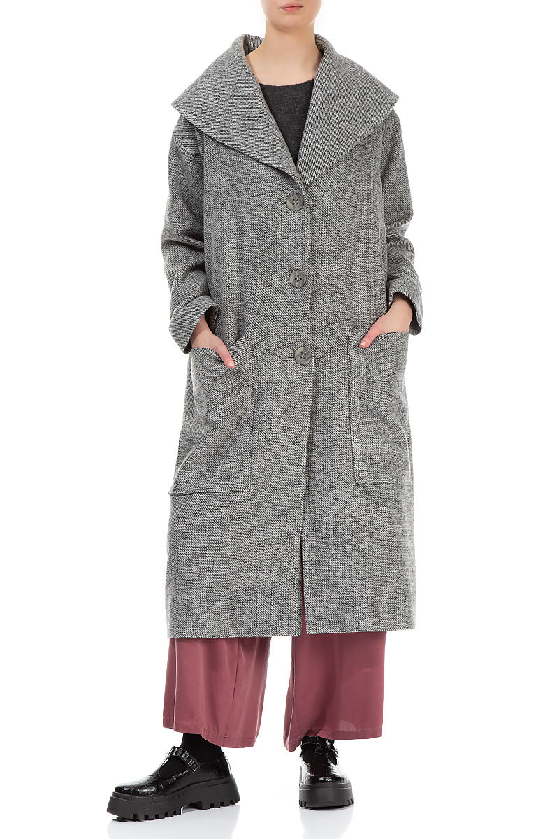 Large Collar Soft Grey Wool Coat 5