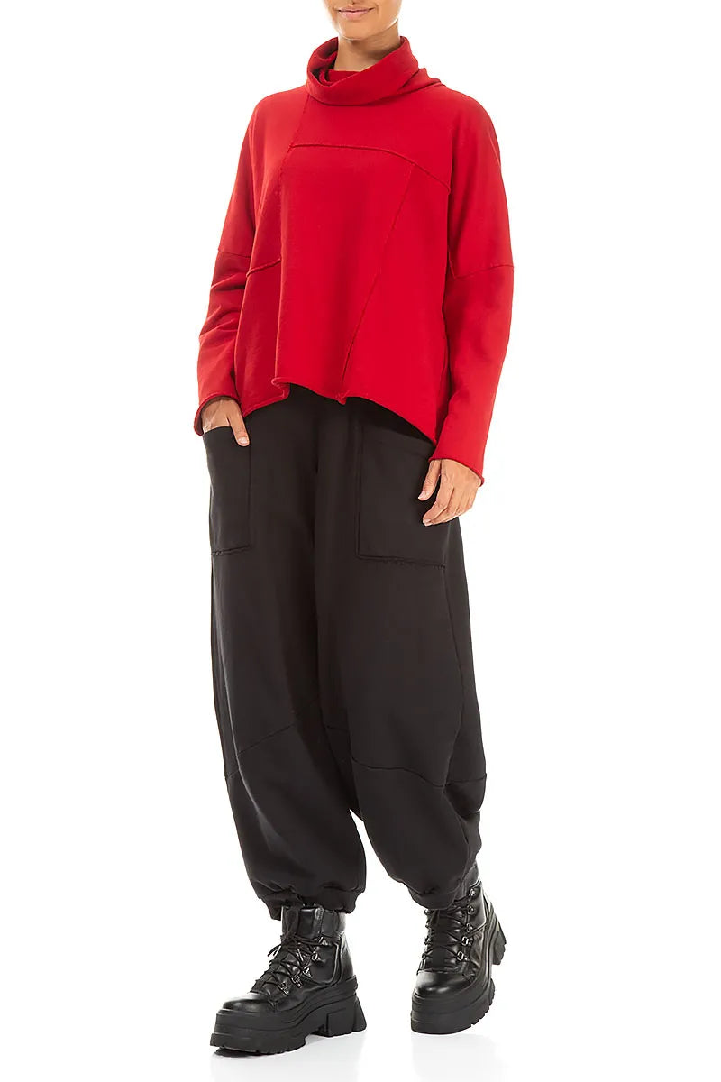 Large Pockets Black French Terry Cotton Trousers