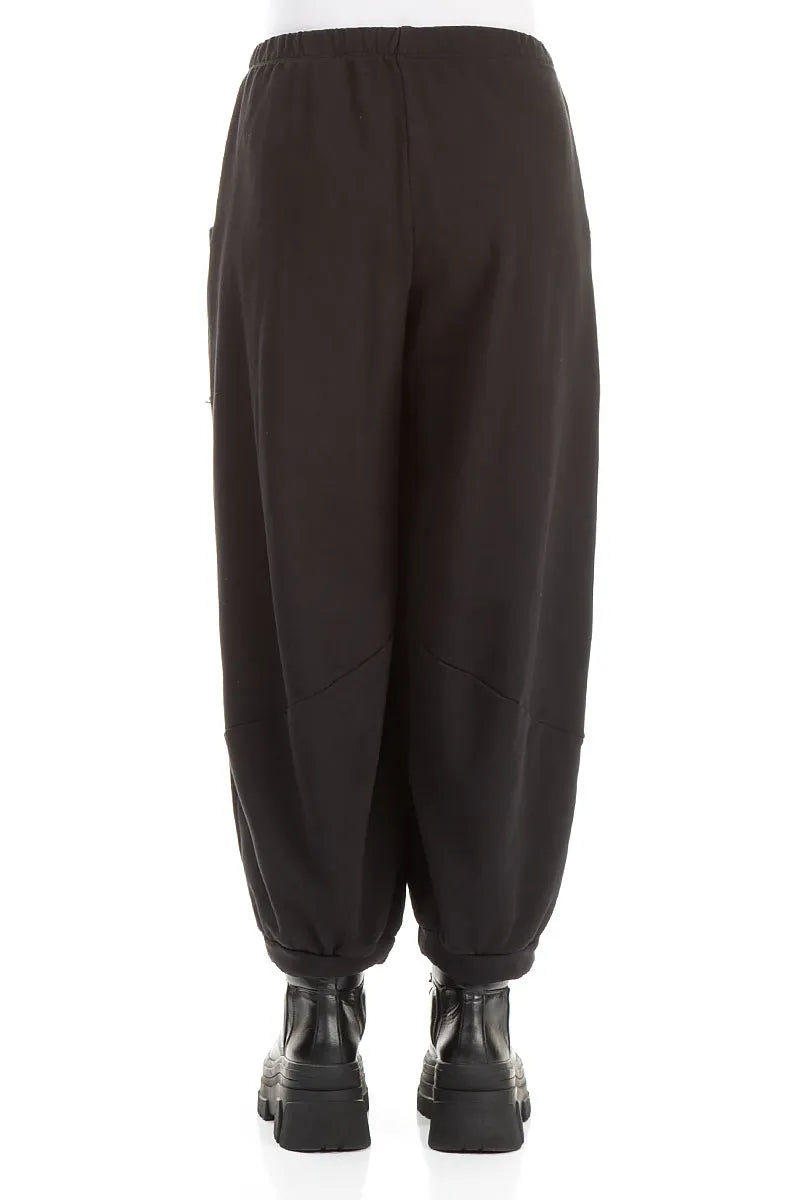 Large Pockets Black French Terry Cotton Trousers