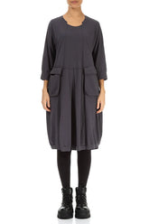 Large Pockets Graphite Cotton Dress 1