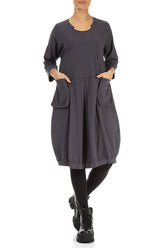 Large Pockets Graphite Cotton Dress 4
