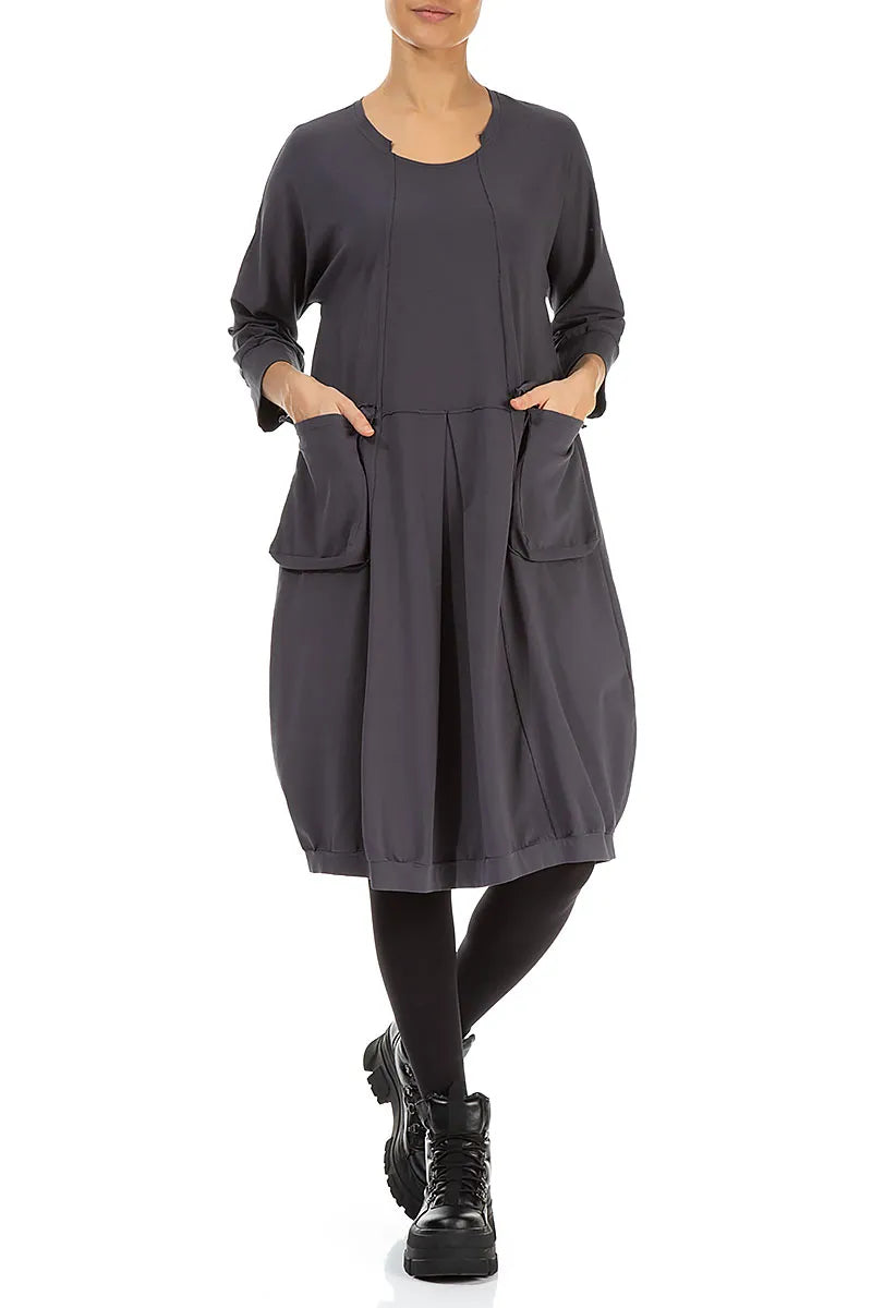 Large Pockets Graphite Cotton Dress 4