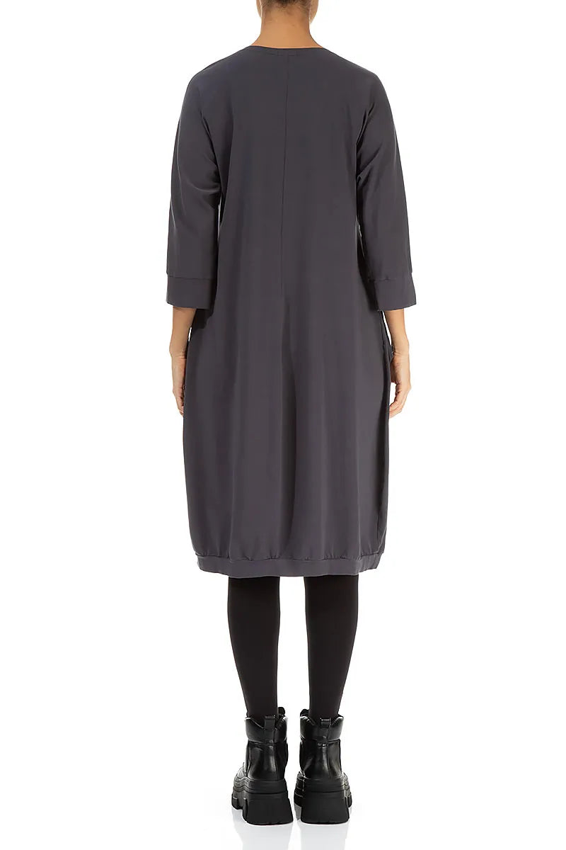 Large Pockets Graphite Cotton Dress 2