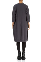 Large Pockets Graphite Cotton Dress 2