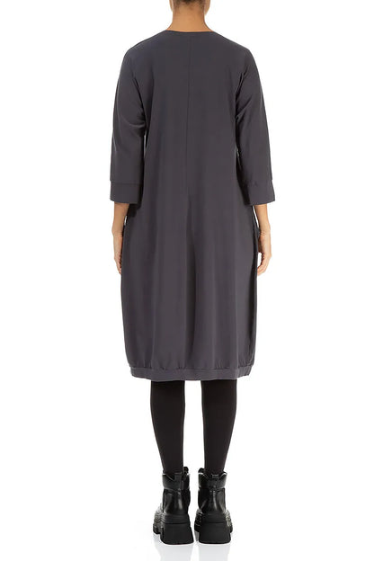 Large Pockets Graphite Cotton Dress 2