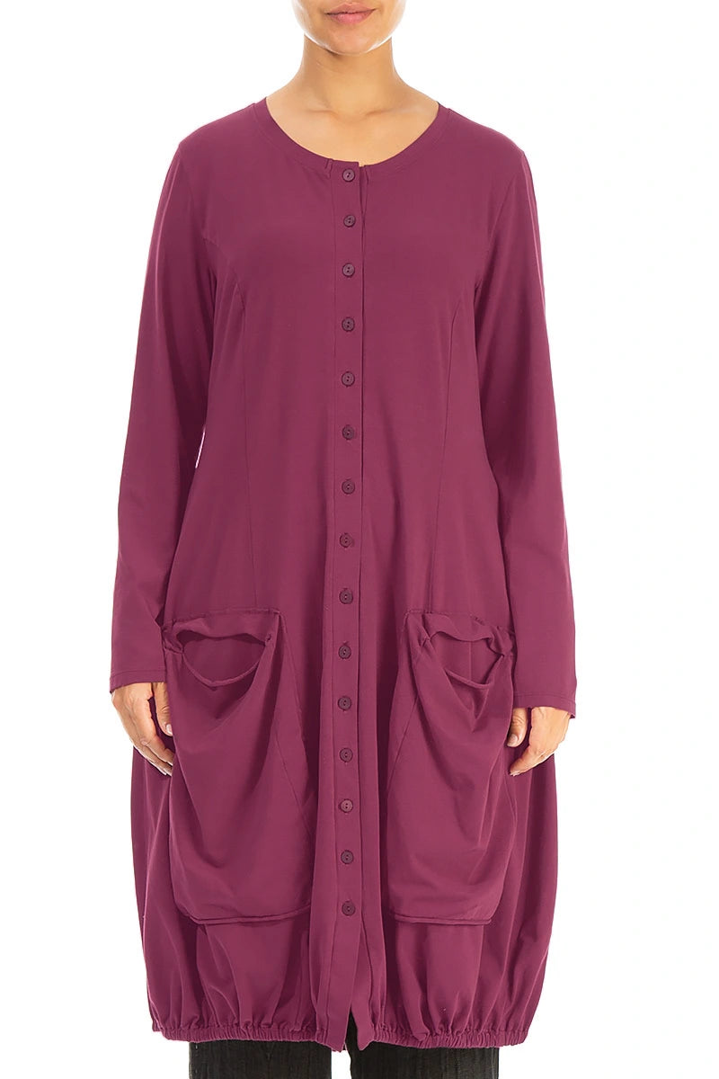Large Pockets Claret Cotton Jacket Dress 1