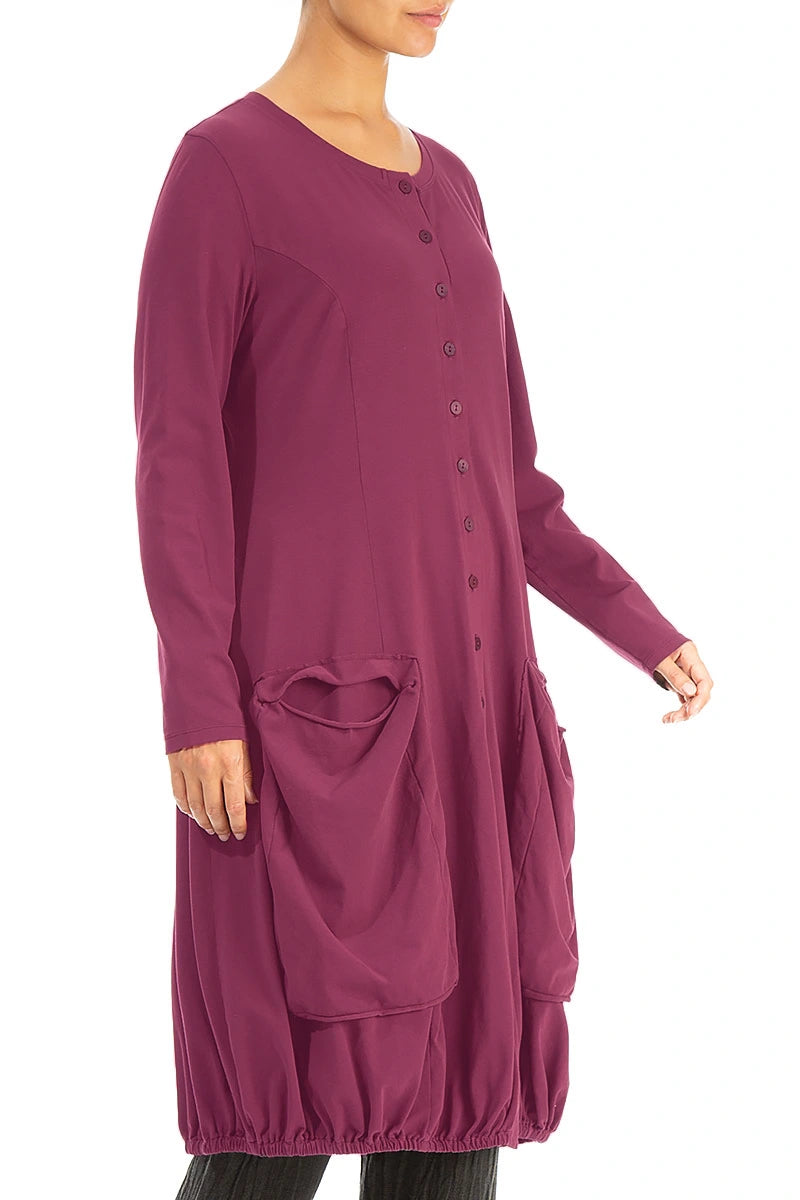 Large Pockets Claret Cotton Jacket Dress 3
