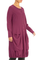 Large Pockets Claret Cotton Jacket Dress 3