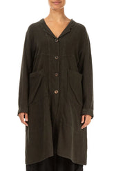 Large Pockets Dark Brown Linen Jacket 1