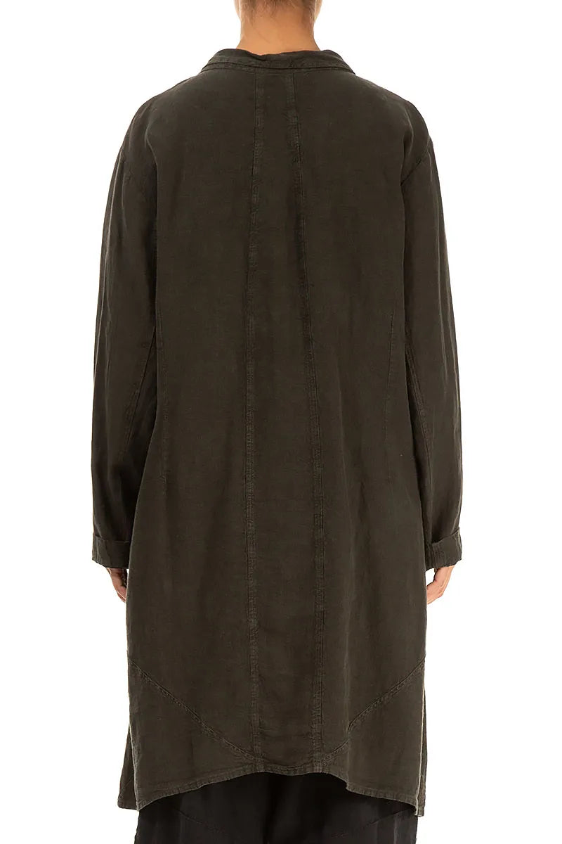 Large Pockets Dark Brown Linen Jacket 2