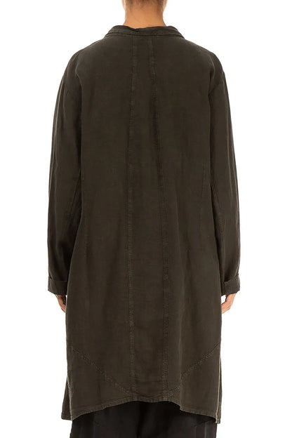 Large Pockets Dark Brown Linen Jacket 2