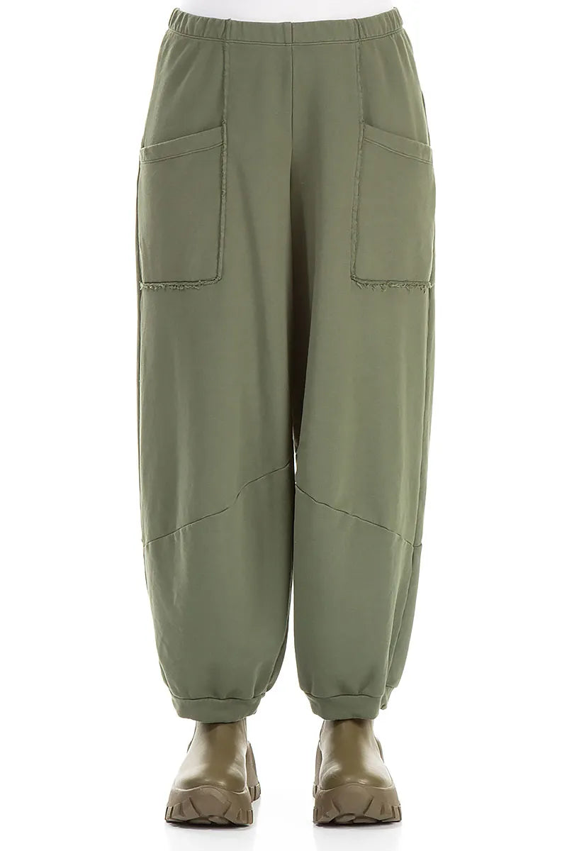 Large Pockets Forest Mist Cotton Trousers 1