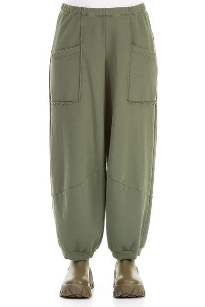 Large Pockets Forest Mist Cotton Trousers 1