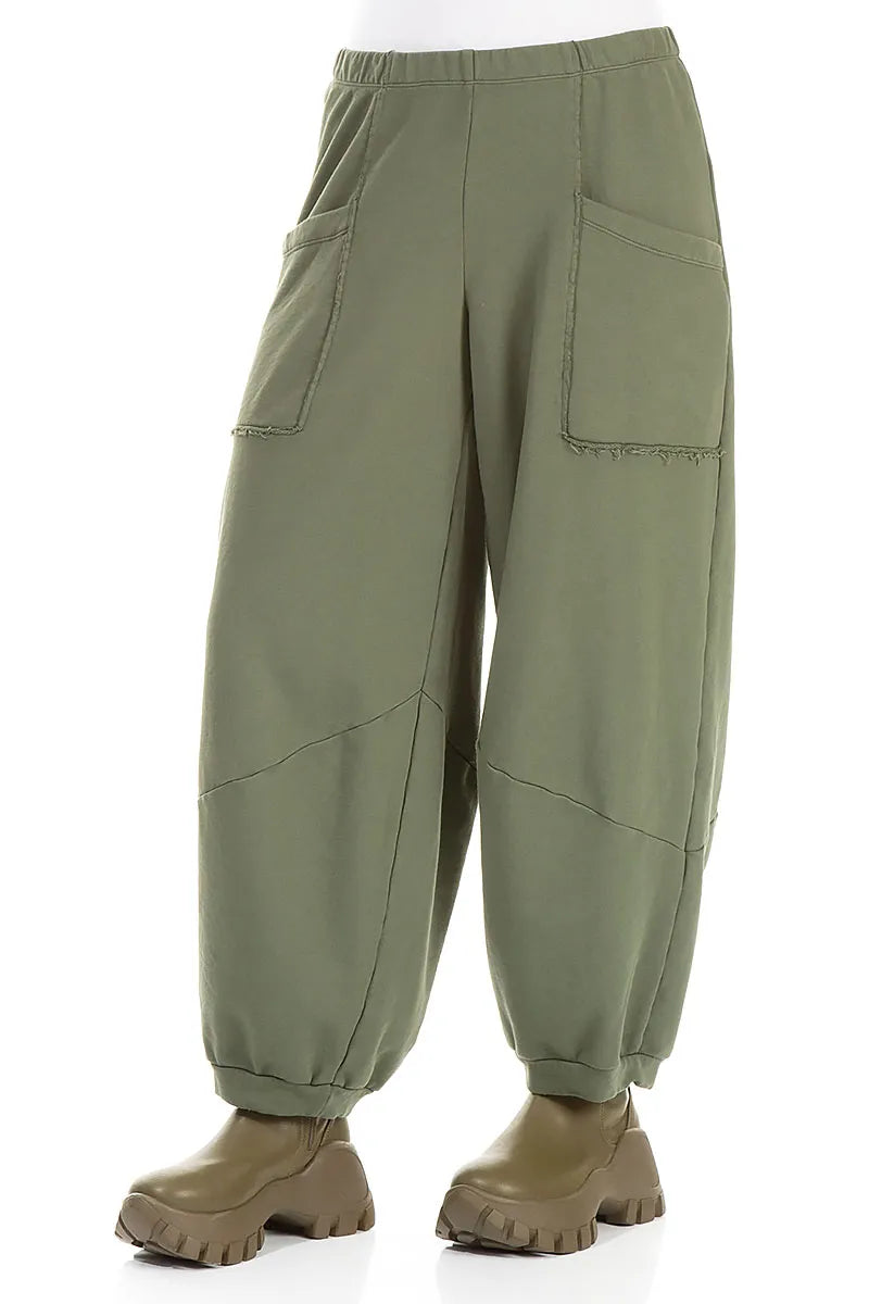 Large Pockets Forest Mist Cotton Trousers 3