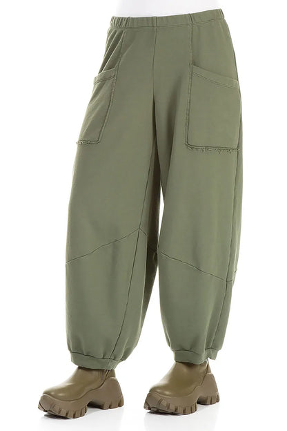 Large Pockets Forest Mist Cotton Trousers 3