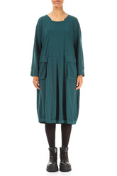 Large Pockets Peacock Cotton Dress 1