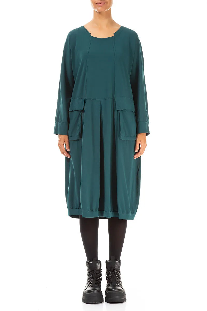 Large Pockets Peacock Cotton Dress 1