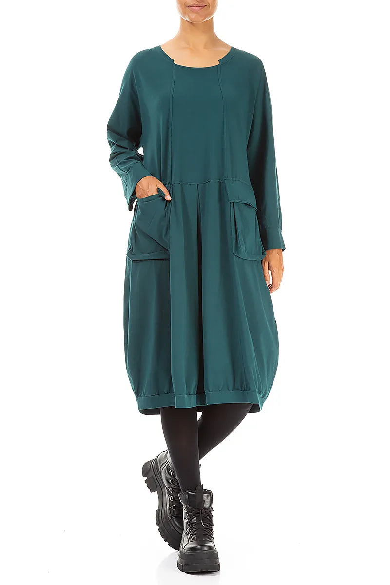 Large Pockets Peacock Cotton Dress 4