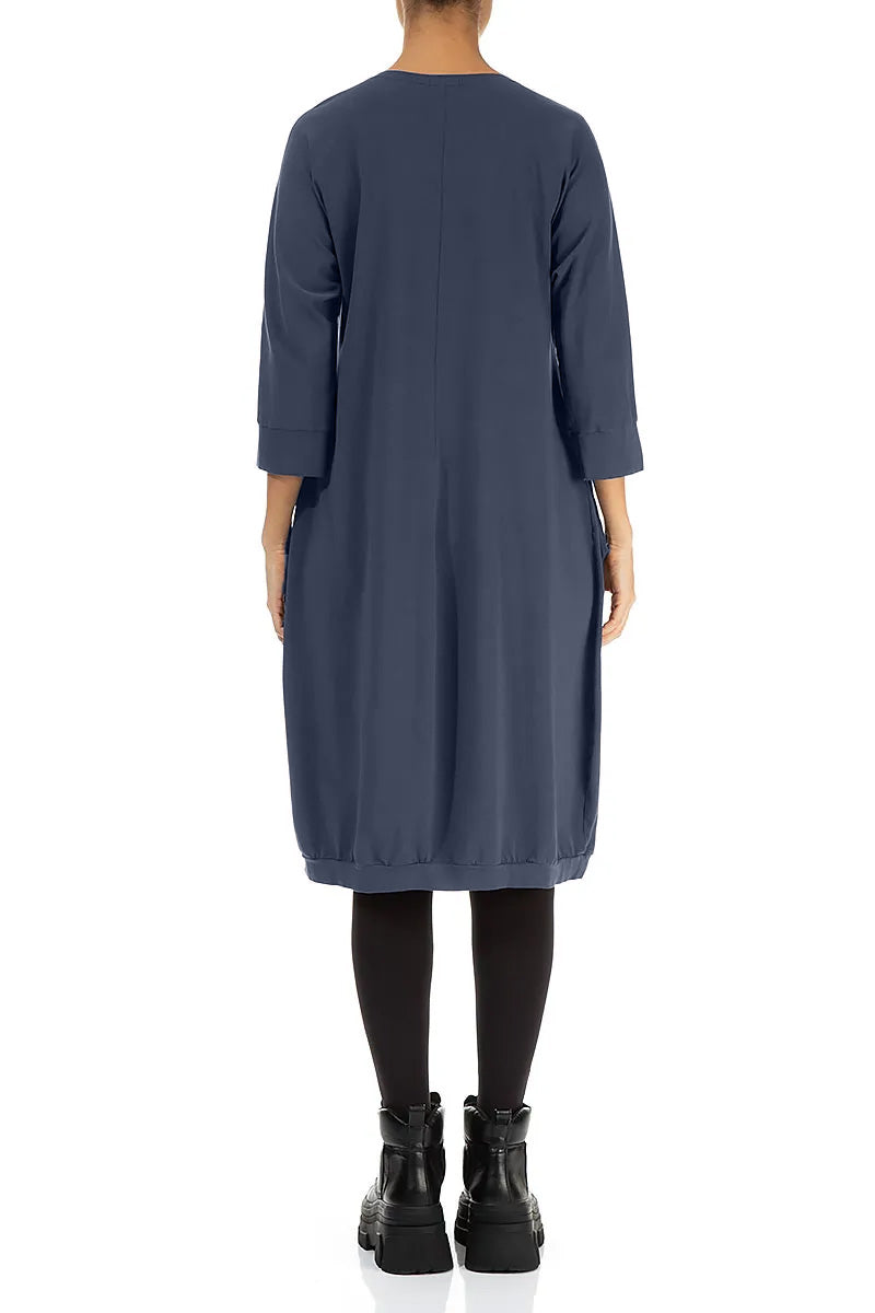 Large Pockets Slate Blue Cotton Dress 2
