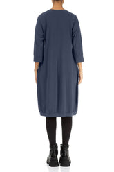 Large Pockets Slate Blue Cotton Dress 2