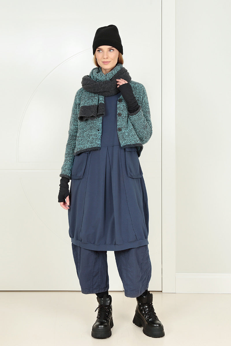 Large Pockets Slate Blue Cotton Dress 6