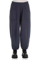 Large Pockets Slate Blue Cotton Trousers 2