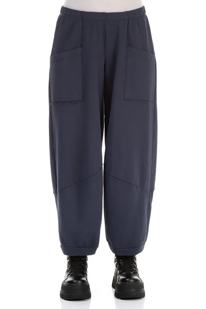 Large Pockets Slate Blue Cotton Trousers 2