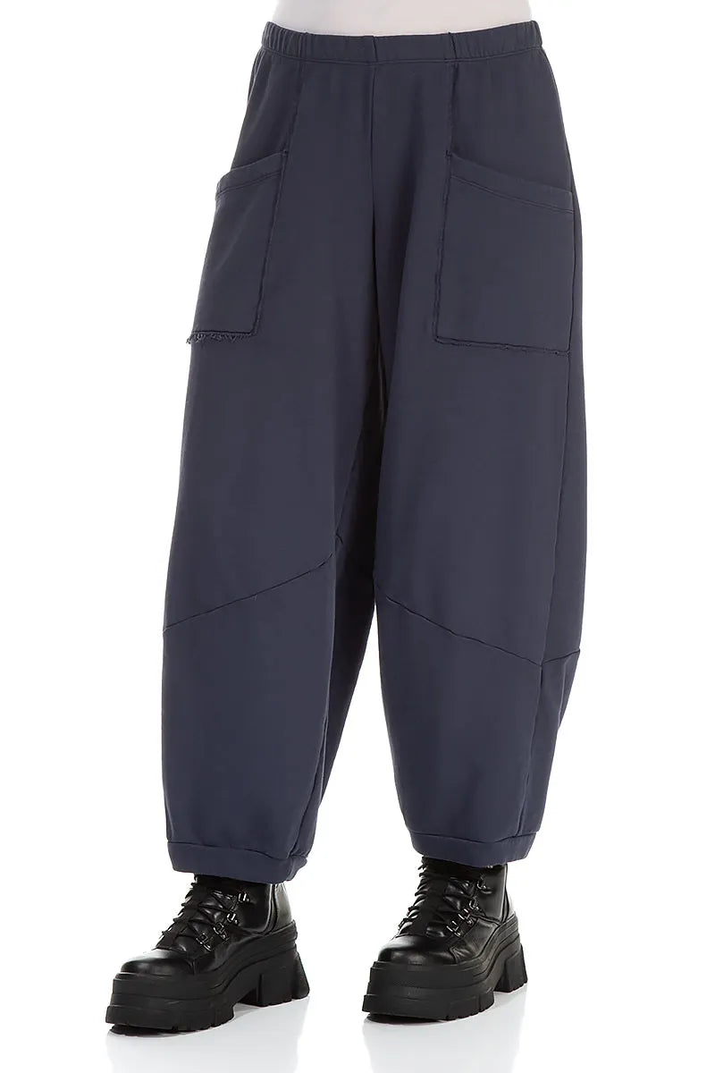 Large Pockets Slate Blue Cotton Trousers 4