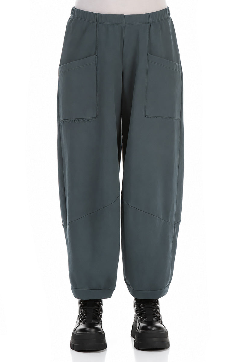 Large Pockets Slate French Terry Cotton Trousers 1