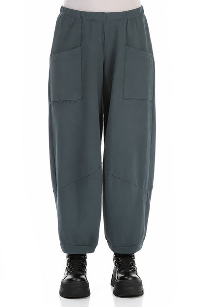 Large Pockets Slate French Terry Cotton Trousers