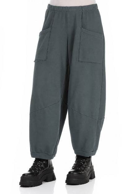 Large Pockets Slate French Terry Cotton Trousers