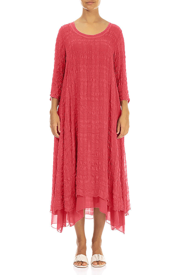 Layered Raspberry Textured Light Silk Dress 1