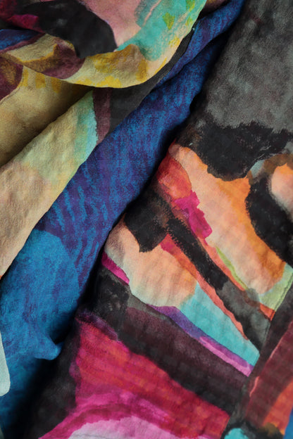 Layered 3/4 Sleeves Abstract Textured Silk Blouse 5