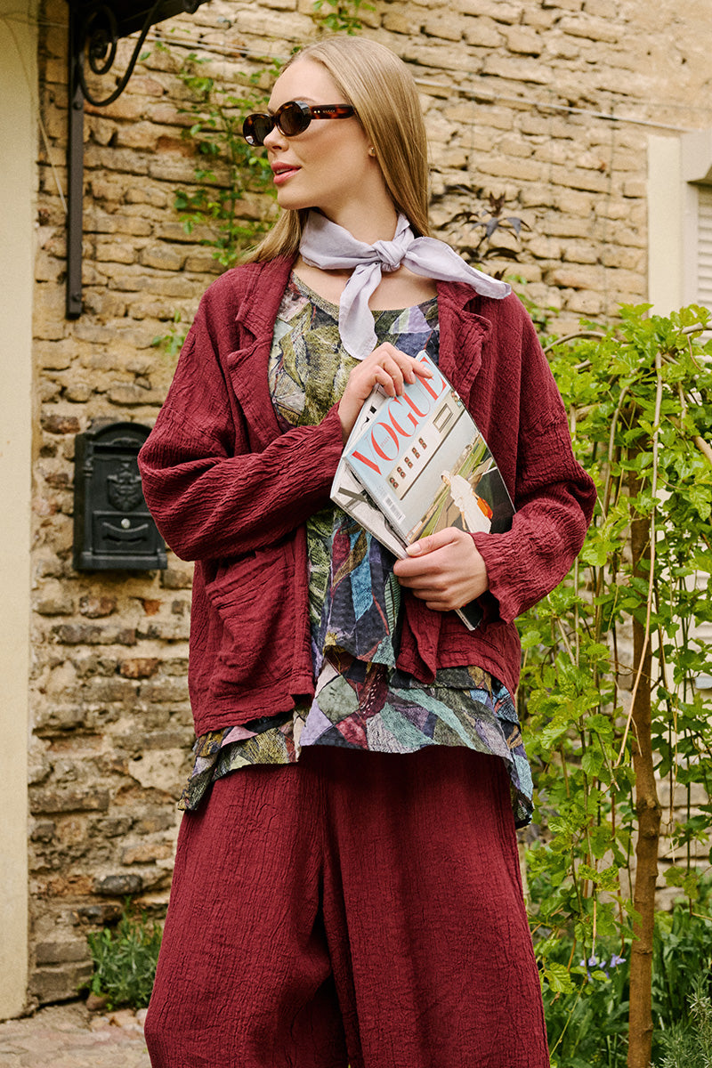 Lagenbluse aus Seide mit 3/4-Ärmeln und Mosaikmuster