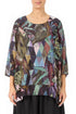 Layered 3/4 Sleeves Art Mosaic Silk Bamboo Blouse 1