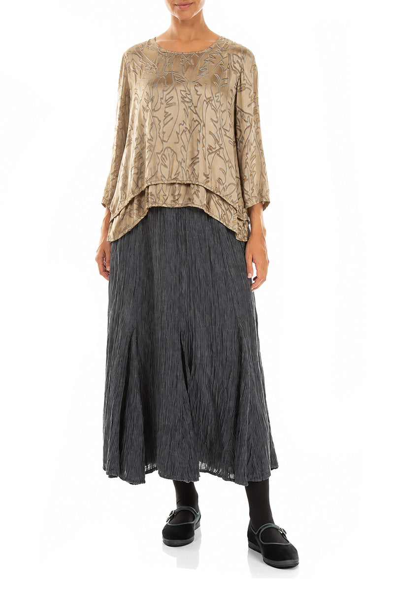 Layered Olive Devoré Feather Silk Blouse