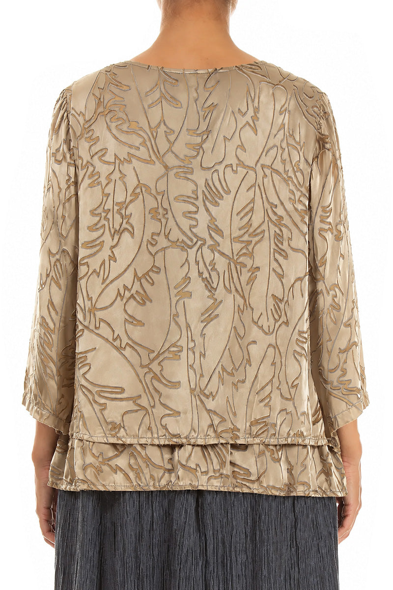 Layered Olive Devoré Feather Silk Blouse