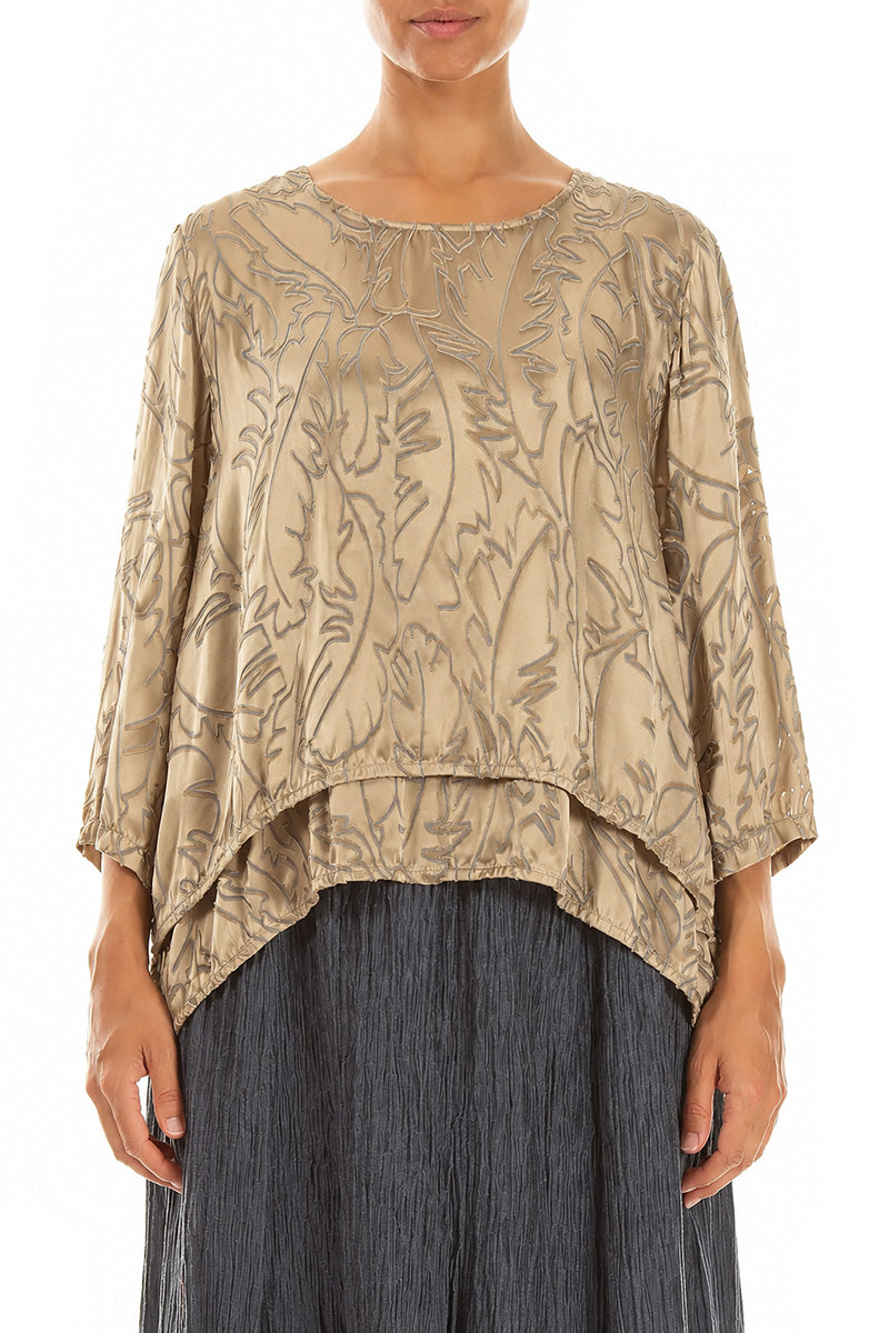 Layered Olive Devoré Feather Silk Blouse