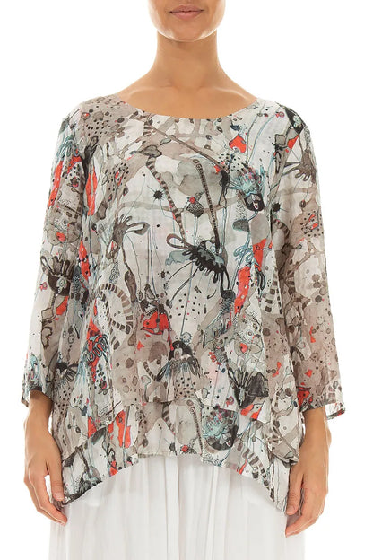 Layered 3/4 Sleeves Savannah Textured Silk Blouse