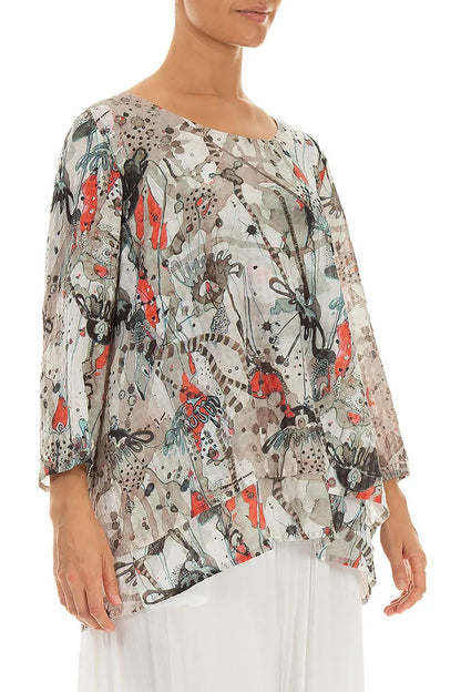 Layered 3/4 Sleeves Savannah Textured Silk Blouse