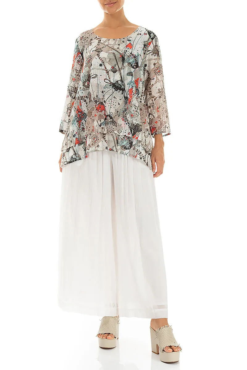 Layered 3/4 Sleeves Savannah Textured Silk Blouse