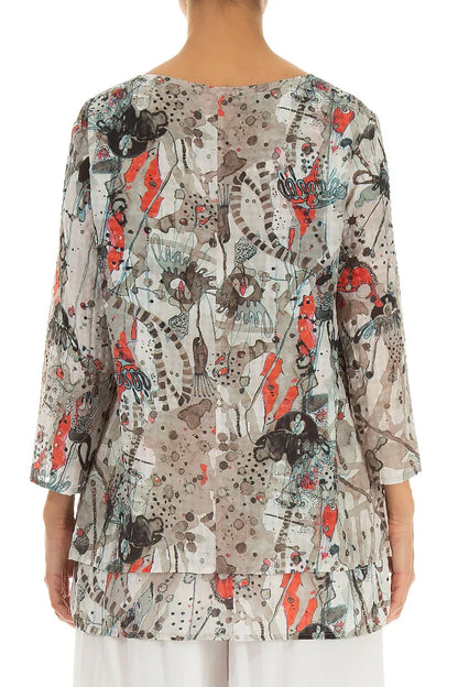 Layered 3/4 Sleeves Savannah Textured Silk Blouse