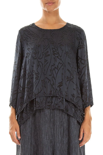 Layered Slate Devoré Feather Silk Blouse