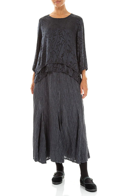 Layered Slate Devoré Feather Silk Blouse