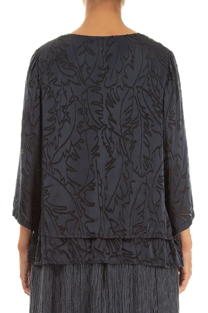 Layered Slate Devoré Feather Silk Blouse