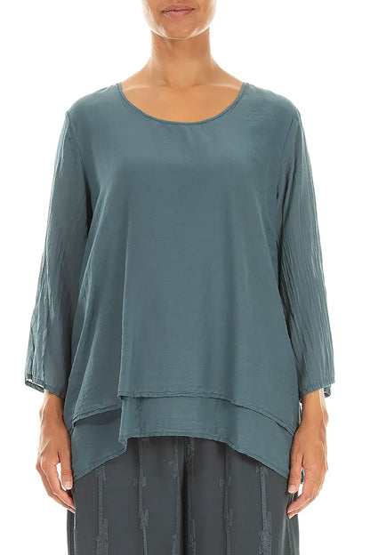 Layered 3/4 Sleeves Slate Silk Cotton Blouse 1