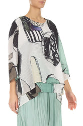 Layered 3/4 Sleeves Tumbled Stone Textured Silk Blouse 3