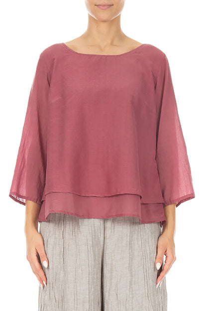 Layered Antique Ruby Silk Cotton Blouse 1